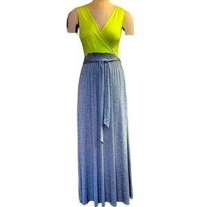 Tresics Stretch Colorblock Maxi Dress Surplice Wrap Top Tie Waist Sz S #257G